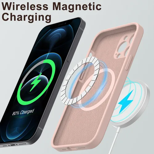 Vista 2 de DEENAKIN Funda magnética de silicona para iPhone 12 Pro con protector de pantalla, compatible con MagSafe, protección de cámara, funda protectora