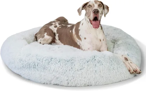 Vista 100 de Best Friends by Sheri - The Original Calming Donut - Cama calmante en forma de dona para perros y gatos - Pelo largo, azul bebé, M, 30 x 30 pulgadas
