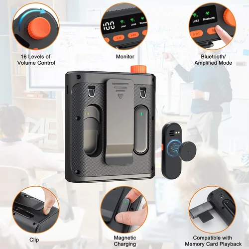 Vista 6 de Amplificador de voz inalámbrico para profesores con micrófono de solapa magnético, altavoz recargable portátil, Bluetooth 5.3, cancelación de ruido