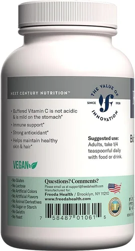 Vista 9 de FREEDA Vitamina C en polvo tamponada, suave para el estómago, vitamina C, no ácida, vegana, kosher, sin azúcar, para apoyo inmunológico y bienestar