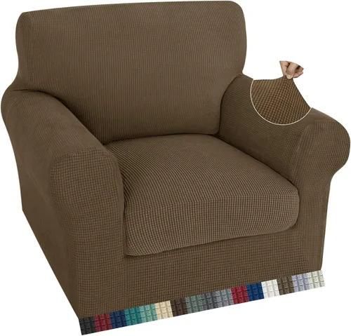 Vista 51 de ZNSAYOTX 2 fundas para sillas con brazos para sala de estar, súper suave, con funda de cojín de asiento, gruesa, duradera, mezcla de elastano, alta