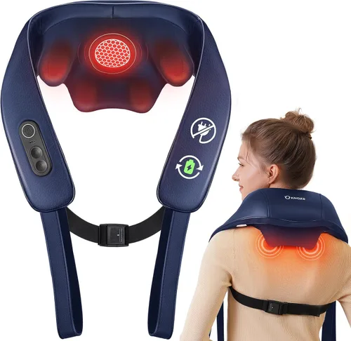 Vista 11 de KNQZE Masajeador de cuello y hombros con calor, masajeador inalámbrico de espalda y cuello, calentamiento de grafeno mejorado, masaje shiatsu 4D