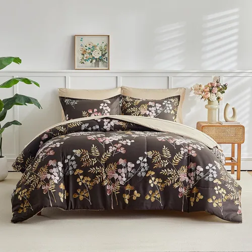 Vista 3 de AIKASY Bed in a Bag - Juego de edredón reversible de 7 piezas con estampado floral y microfibra suave