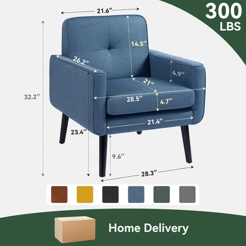 Vista 2 de Silla Accent de mediados de siglo, silla moderna de tela con estructura de madera, sillón acogedor para lectura con respaldo cómodo