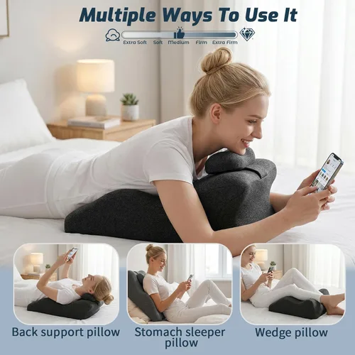 Vista 4 de Almohada de cuña ergonómica prona, almohada de cama de espuma de memoria multifuncional, almohada de lectura, ideal para descansos en la cama