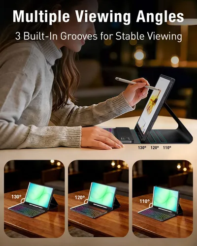 Vista 6 de Funda de teclado para tableta Samsung Galaxy Tab A11 Plus de 11 pulgadas 2025 / A9+ Plus 2023, teclado y mouse inalámbricos con retroiluminación