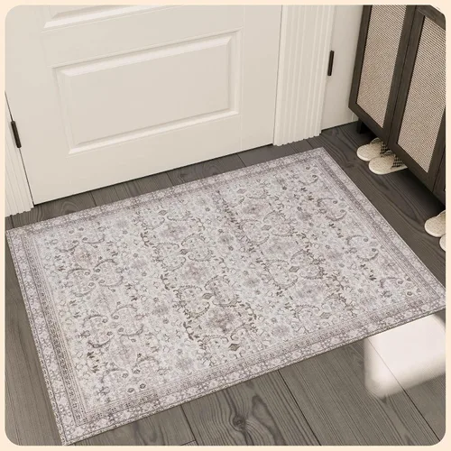 Vista 184 de Istana Alfombra larga antideslizante de 2.5 x 8 para el hogar, para pasillo y cocina, lavable, sedosa y suave al tacto, elegante, color azul y marfil