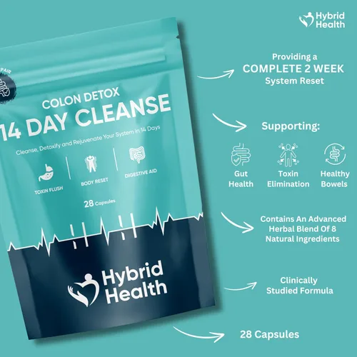 Vista 2 de Hybrid Health Suplemento de desintoxicación rápida de 14 días para hombres y mujeres 28 cápsulas de alta resistencia Elimina toxinas, promueve