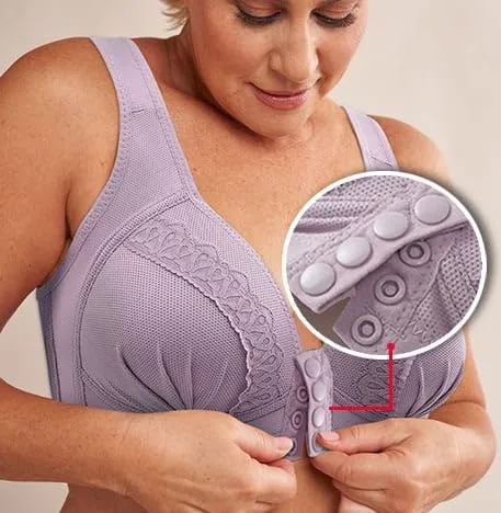 Vista 9 de Sujetador frontal a presión, brasier de algodón transpirable y agradable a la piel con botón frontal para mujeres mayores