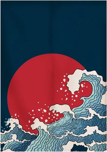 Vista 11 de Cortina japonesa Noren para puerta, tapiz de Hokusai Ukiyoe, cortina de puerta de cocina, bistró, decoración del hogar, 29 x 35 pulgadas