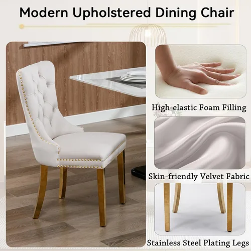Vista 6 de Juego de mesa de comedor de 5 piezas para 4, mesa de cocina de mármol negro de 68 pulgadas con 4 sillas beige, mesa de comedor rectangular moderna