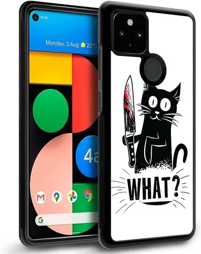 Vista 2 de CARLOCA Compatible with Google Pixel 5 Case,Angry Cat Knife What Pattern Ultra Protection Shockproof Soft Silicone TPU Non-Slip Back for Google