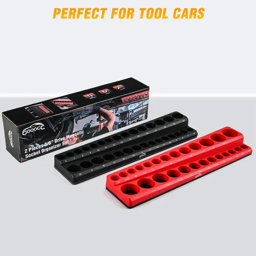Vista 6 de GOOACC Organizador Magnético de Dados de 3/8", 2 Piezas Métrico y SAE Soportes de Dados de 3/8 pulgadas Bandeja Organizadora de Dados Sostiene 56