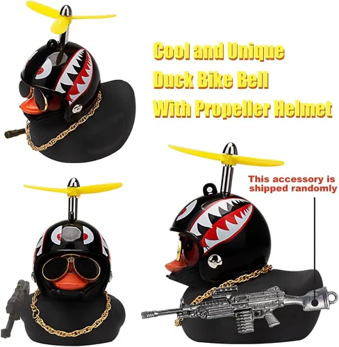 Vista 2 de wonuu Adornos de pato de goma para tablero de automóvil, juego de decoraciones de pato rosa con casco de hélice, lentes de sol, cadena dorada