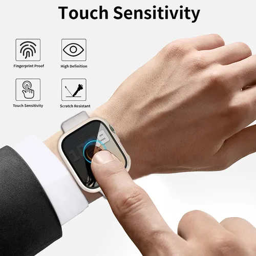 Vista 5 de 4 fundas rígidas de policarbonato compatibles con Apple Watch Series 7/8/9 de 1.614 pulgadas con protector de pantalla de cristal, protector Oro