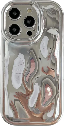Vista 12 de Caseative Funda para iPhone 14 Pro, color negro Suavidad de la galjanoplastia de cromo del patrón de la burbuja del meteorito de la onda