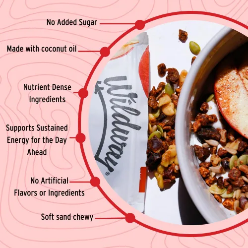 Vista 5 de Wildway Granola Keto con ingredientes orgánicos, manzana y canela, cereales sin granos, sin gluten, vegana, baja en carbohidratos y sin azúcar