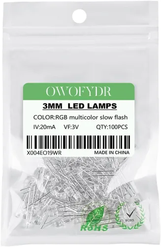Vista 20 de 100 diodos LED RGB de 0.118 in, cátodo común, orificio pasante