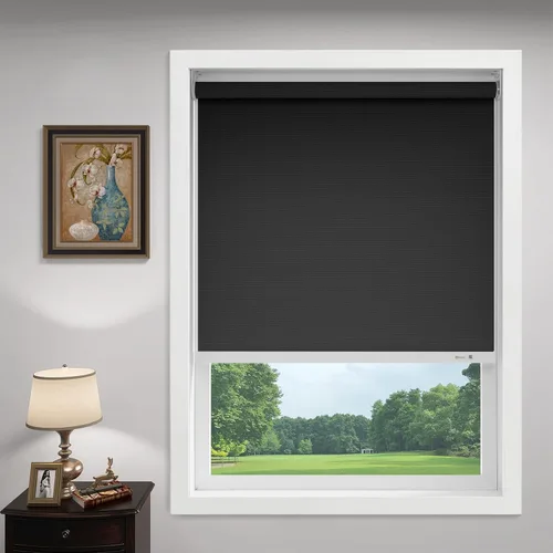 Vista 3 de ZSHINE Persianas enrollables manuales sin cadena totalmente opacas de tela de color sólido tamaño personalizado (negro)