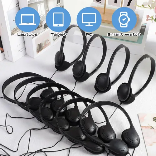 Vista 6 de Yunsailing Paquete de 10 auriculares a granel sobre la oreja con diadema ajustable y enchufe de 0.138 in para aprendizaje grupal, laboratorio