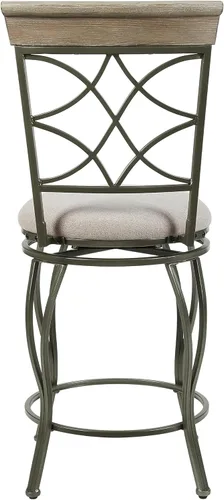 Vista 8 de Linon Curves - Taburete giratorio de metal de peltre de 25 pulgadas con asiento tapizado beige