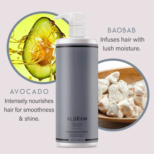 Vista 4 de ALURAM Champú hidratante de agua de coco para hombres y mujeres, hidratación limpia y brillo para cabello texturizado medio a grueso, 33.8 onzas