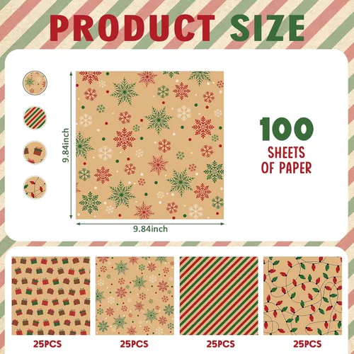 Vista 2 de Maitys 100 hojas de papel encerado de Navidad para alimentos, envoltura