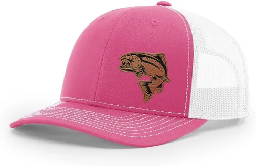Vista 23 de Sombrero de pesca de salmón con parche de cuero grabado láser Richardson 112 Snapback Trucker Cap