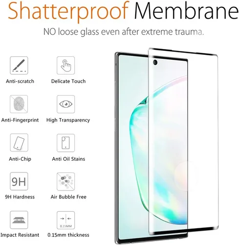 Vista 5 de Samsung Galaxy Note 10 Protector de pantalla de vidrio templado para Galaxy Note 10 [Curvo 3D] [Reconocimiento de huellas dactilares] Protector