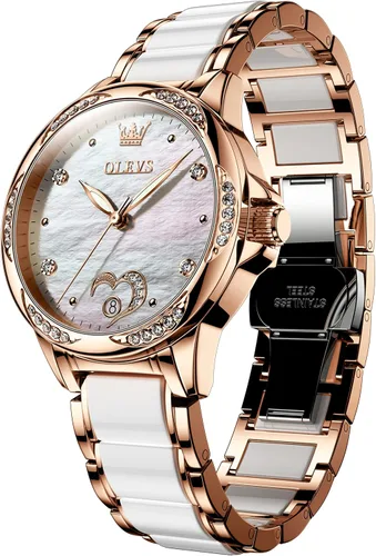 Vista 11 de OLEVS Reloj automático para mujer, reloj de cerámica de acero inoxidable Mariposa / Colorido