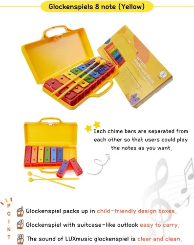 Vista 6 de Xilófono profesional de 25 notas, Glockenspiel para niños y regalo, enseña conceptos básicos de música (arcoíris de 8 notas)