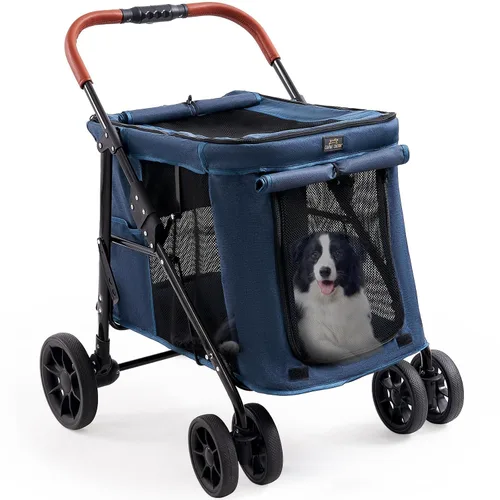 Vista 11 de CANINE CANYON Scout - Cochecito para mascotas, diseño de 4 ruedas para perros pequeños/medianos, plegable con un botón, ventanas y persianas de Negro