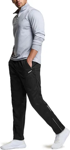 Vista 3 de TSLA Pantalones de ciclismo térmicos a prueba de viento para hombre, pantalones de ciclismo con forro polar, pantalones de ciclismo para exteriores