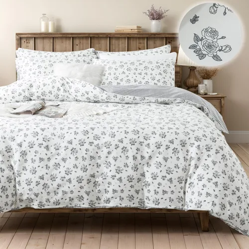 Vista 18 de FADFAY Juego de funda de edredón floral 100% algodón a rayas verdes y beige, ropa de cama de flores desgastadas con diseño de ramas botánicas