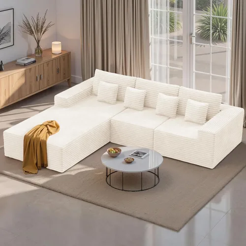 Vista 10 de Sofás modulares seccionales de nube de 111 pulgadas con chaise en forma de L, sofá sin estructura tapizado de asiento profundo para sala de estar
