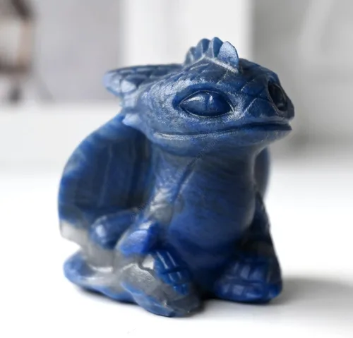 Vista 5 de Estatua de cráneo sin dientes de 2" de cristales curativos y piedras Reiki, escultura de animal tallada a mano, figuritas de dragón volador