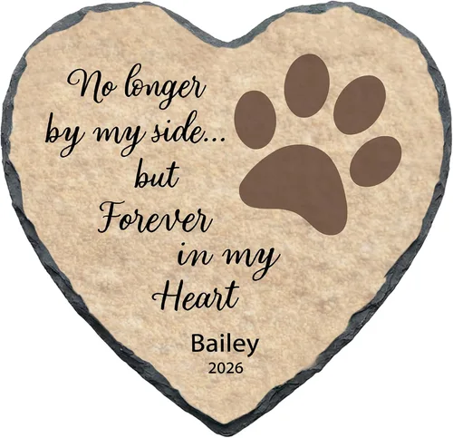 Vista 9 de Piedra conmemorativa personalizada para perro, placa con estampado de pata de corazón de No Longer by Our Lide, regalo de pérdida de mascotas