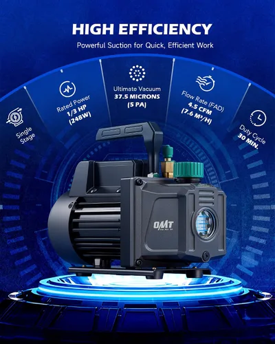 Vista 4 de Orion Motor Tech - Bomba de vacío de AC y juego de medidores, bomba de vacío de 1/3 hp, kit de manómetro de 4.5 cfm con detector de fugas, 4