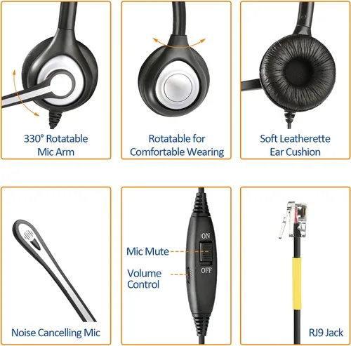 Vista 7 de Wantek Auriculares de teléfono con micrófono con cancelación de ruido, auriculares RJ9 compatibles con ajuste de volumen, interruptor de control