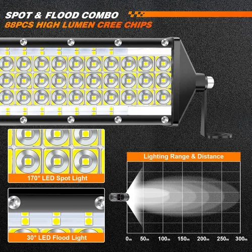 Vista 2 de Zmoon - Barra de luz LED de 12 pulgadas, 264 W, 5 filas 26400 lm, combo para trabajo, conducción fuera de carretera, puntos inundación, luces