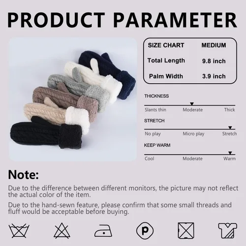 Vista 5 de Guantes de invierno para mujer, guantes de forro cálido, guantes gruesos de lana, guantes gruesos, accesorios para invierno y clima frío