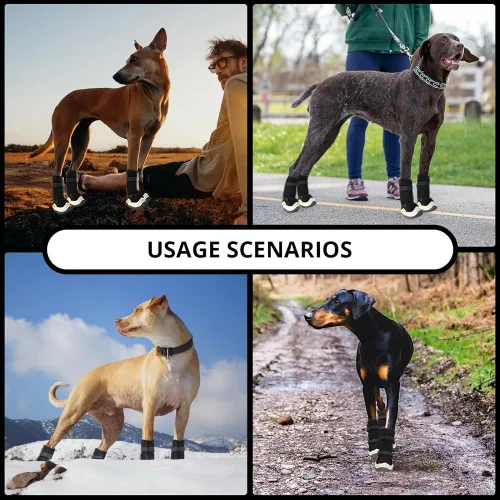 Vista 2 de Zapatos para perros para pavimento caliente, botas antideslizantes impermeables para perros pequeños a grandes con correas reflectantes, botas