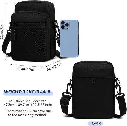 Vista 2 de Lohol Bolso bandolera pequeño para hombres y mujeres, resistente al agua, ajustable, bolso bandolera para viajes y deportes
