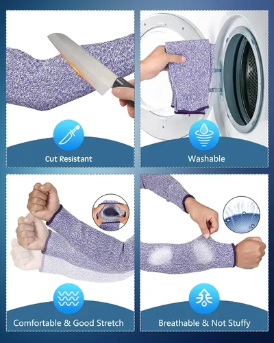 Vista 7 de Neer 3 pares de mangas de brazo resistentes a los cortes, protectores de brazo de nivel 5 para soldadura, jardinería, cocina, piel fina, moretones