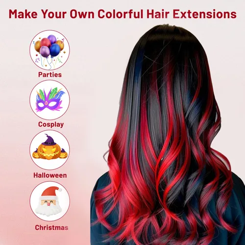 Vista 2 de 16 extensiones de cabello sintético rizado y ondulado con clip, para niñas y mujeres, coloridos resaltados para fiestas, cosplay, festival, regalo