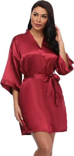 Vista 2 de Bata corta sedosa para mujer, bata de satén para novia, dama de honor, boda, fiesta, ropa de dormir