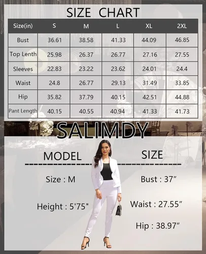 Vista 6 de Salimdy - Trajes de 2 piezas sexy para mujer blazer de manga larga color liso con pantalones conjuntos trajes de negocios informales elegantes