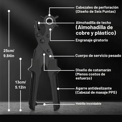 Vista 4 de Diyife® Perforadora de cuero, perforadora para cinturón resistente, kit de alicates giratorios con aguja de molienda extra, placas de perforación
