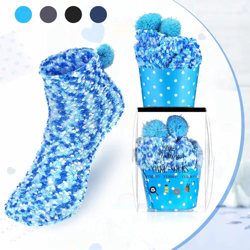 Vista 2 de SATINIOR 4 Pairs Valentine's Day Cupcake Socks Gifts for Women Girl Fuzzy Fluffy Sock DIY Present Socks Birthday Gifts