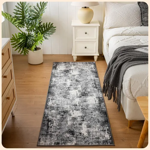 Vista 60 de Istana Alfombra larga antideslizante de 2.5 x 8 para el hogar, para pasillo y cocina, lavable, sedosa y suave al tacto, elegante, color azul y marfil